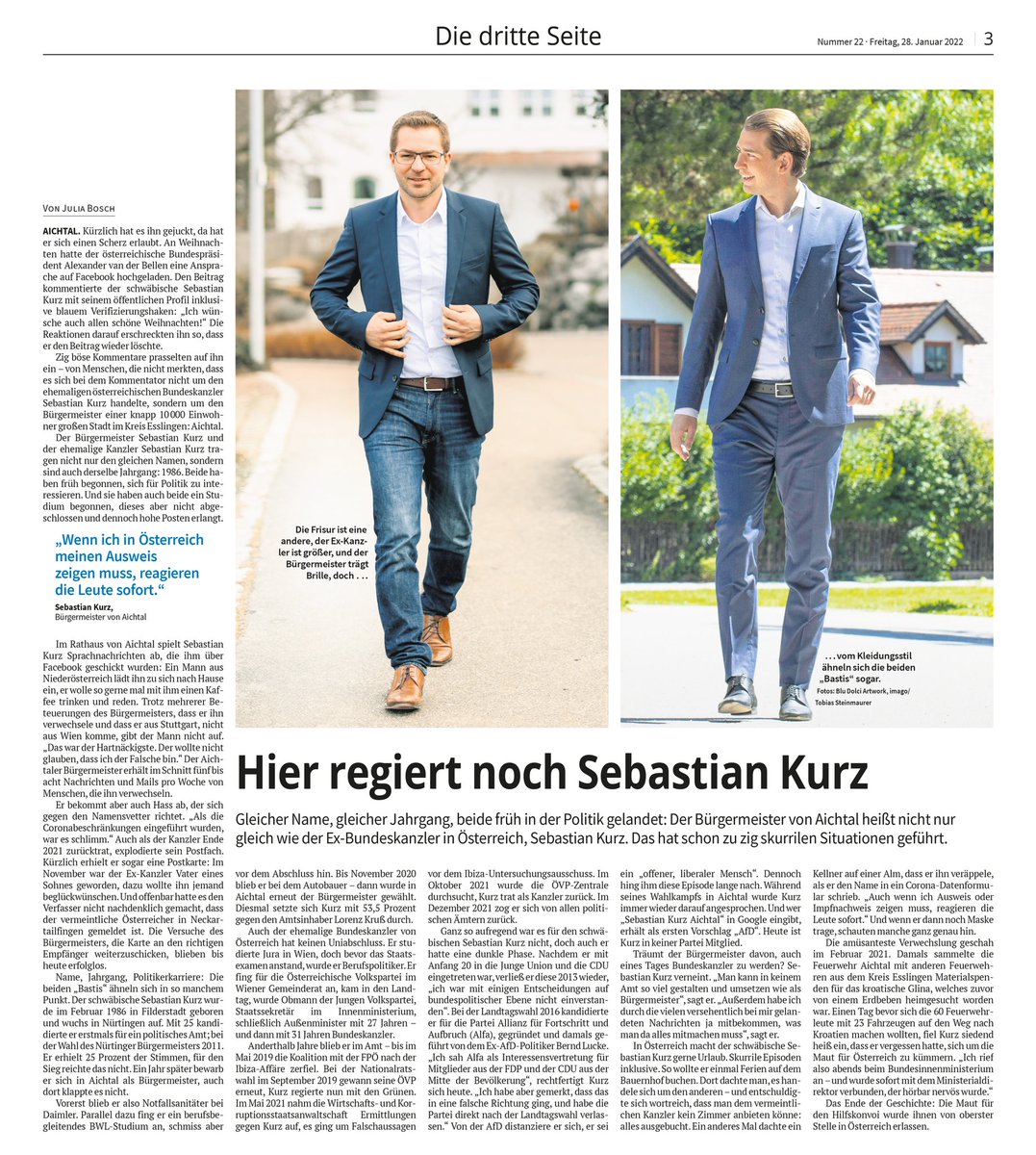 Sebastian Kurz 🇩🇪 (@basti_kurz) on Twitter photo 🇦🇹 🇩🇪 Der österreichische Ex-Kanzler und der schwäbische Bürgermeister: die beiden „Bastis“ im Portrait der Stuttgarter Nachrichten. Vielen Dank liebe Julia Bosch für das tolle Interview!
#sebastiankurz #aichtal #österreich #kanzler #bürgermeister #basti <a href="/sebastiankurz/">Sebastian Kurz</a> 🇦🇹 🇩🇪 Der österreichische Ex-Kanzler und der schwäbische Bürgermeister: die beiden „Bastis“ im Portrait der Stuttgarter Nachrichten. Vielen Dank liebe Julia Bosch für das tolle Interview!
#sebastiankurz #aichtal #österreich #kanzler #bürgermeister #basti <a href="/sebastiankurz/">Sebastian Kurz</a>