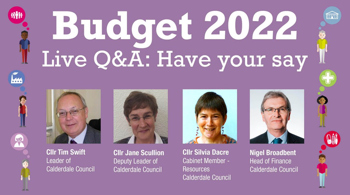 Calderdale's tweet photo. Next Thursday, 3 February, we're hosting a live Q&amp;A about this year's budget proposals. It's your chance to have your say and have your questions answered live by our panel.

You can read the proposals here👉 https://t.co/7jPEekr5Pd

👀Tune in from 7:30pm👉https://t.co/EyEAzc07QE https://t.co/A6TfWVEB1o