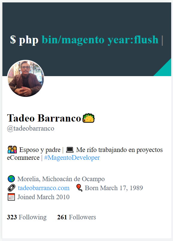tadeobarranco's tweet photo. Parece poco, pero me hace sentir muy bien haberlo logrado.

Replica de mi #TwitterProfile con puro #HTML y #CSS, incluyendo el banner.

En los emojis default de #vscode faltan las banderas, tuve que usar un taco. https://t.co/05w3t6AH2W