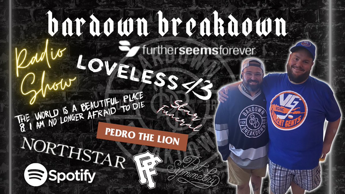 EP 3 of The Bardown Breakdown Radio Show is now available on <a href="/Spotify/">Spotify</a> 

Featuring: <a href="/fsfofficial/">FurtherSeemsForever</a> <a href="/twiabp/">TWIABP&IANLATD</a> <a href="/pedrothelion/">Pedro The Lion</a> <a href="/_Playfight/">Playfight</a> Northstar,
Loveless, Star Funeral, Pet Symmetry 

Listen here: open.spotify.com/episode/2hLNW0…