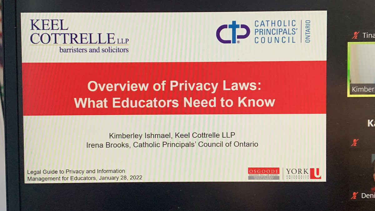 MZacharakisOPD's tweet photo. Today on #DataPrivacyDay a large group of educators joining @OsgoodePD session on Privacy and Information Management for Education Professionals. https://t.co/bsU5KemLol