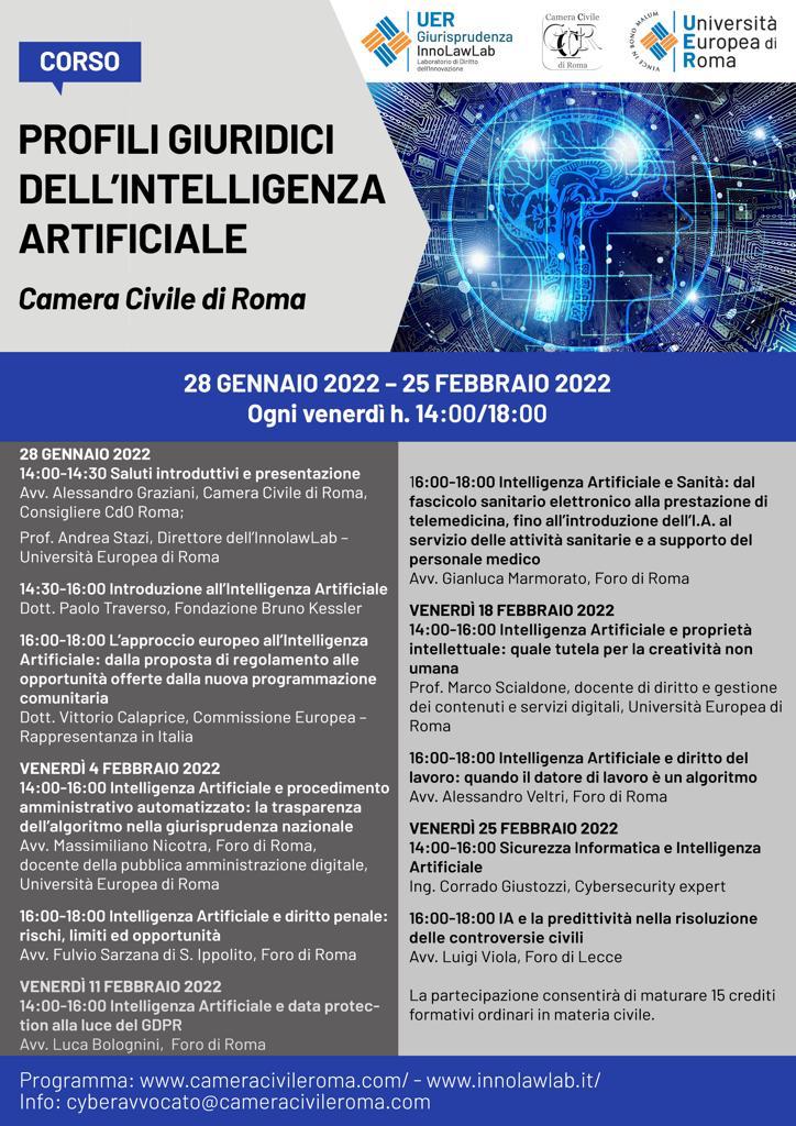 Avviato oggi il Corso su INTELLIGENZA ARTIFICIALE &amp; DIRITTO con la Camera Civile di Roma.
