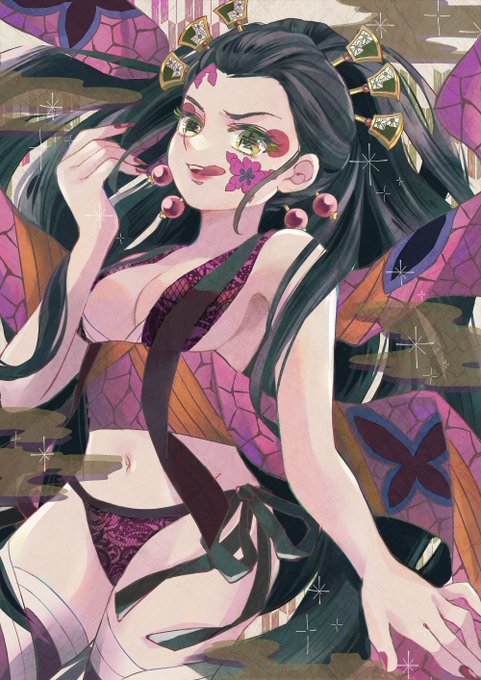 めぐるる@お絵描きさんがTwitterに投稿した堕姫(鬼滅の刃)のイラスト。