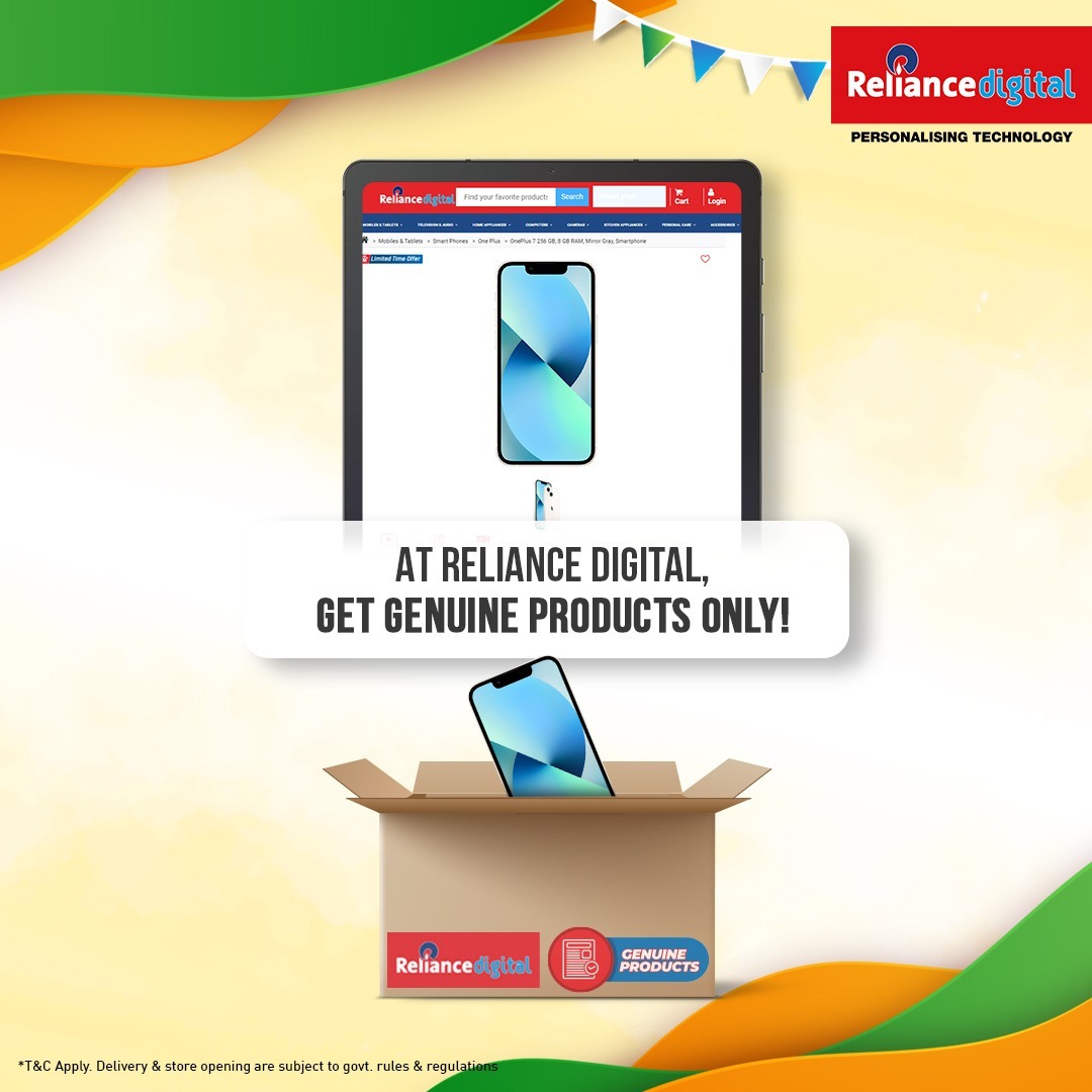 RelianceDigital's tweet image. At Reliance Digital, what you see is what you get! Get genuine products at any of our stores or order online on reliancedigital.in &amp;amp; enjoy a 6% instant discount on all banks'* credit card. T&amp;amp;C Apply.  #Deals4India #DigitalIndiaSale