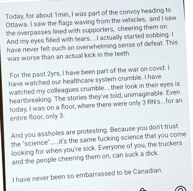 mokonangii's tweet photo. As a healthcare worker, I have 0 fucks to give to the #convoytoottawa2022. 

This is not the 🇨🇦 I stand up for. 

#embarrassing #ConvoyForFreedom2022 https://t.co/y2NeAxQTDb