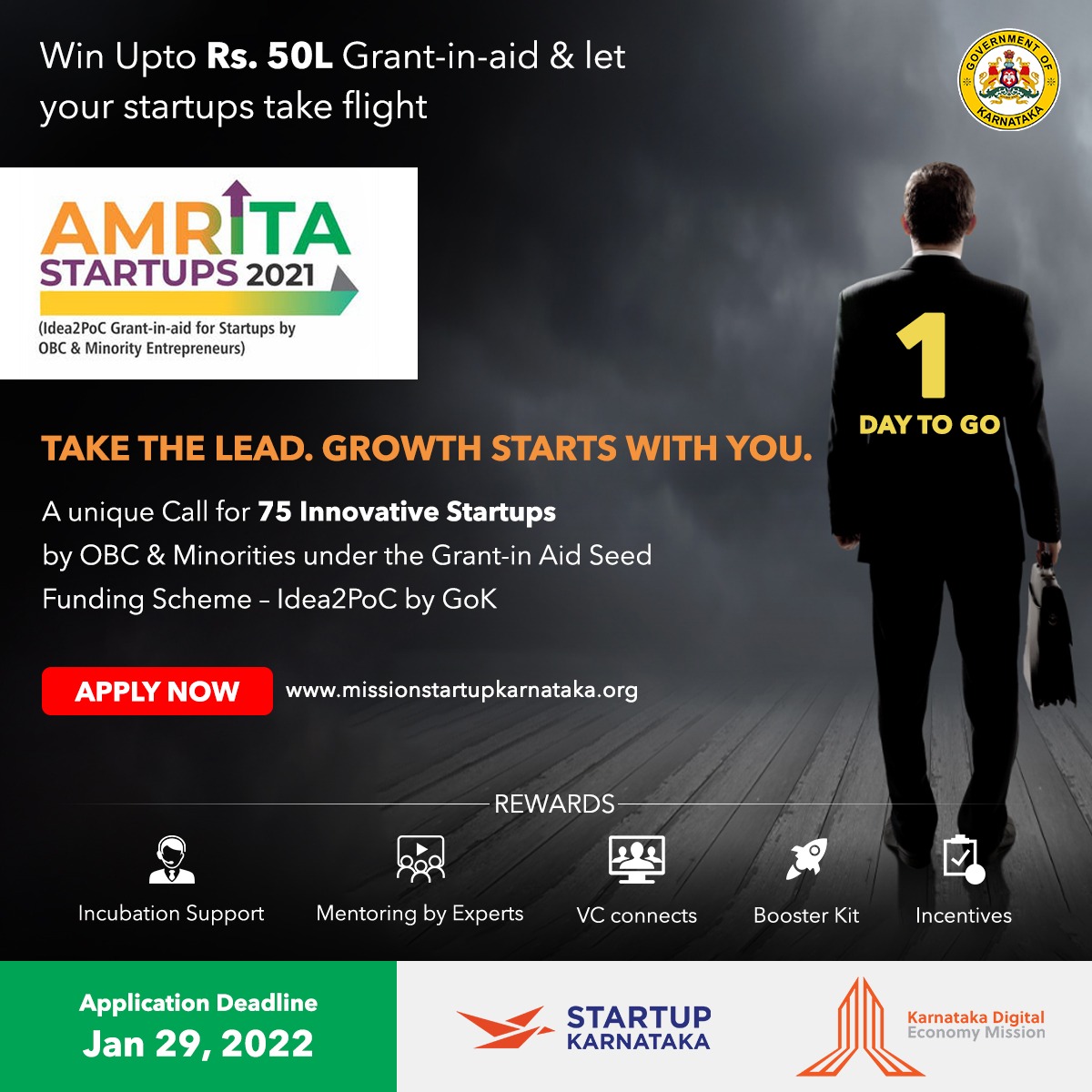 karnatakadem's tweet photo. Last 1 day to go! Register now for the AMRITA STARTUPS 2021.
Get rewarded for your unique innovative #startup idea π
For more information on funding, support, and more, visit https://t.co/xDS1yZztWH?
#seedfunding #supportstartup #kdem #startupkarnataka https://t.co/Vj8x031X8V