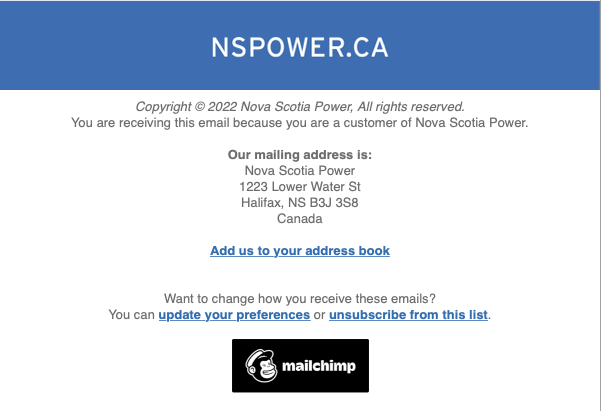 NS Power is raising prices so they can upgrade to the paid version of Mailchimp