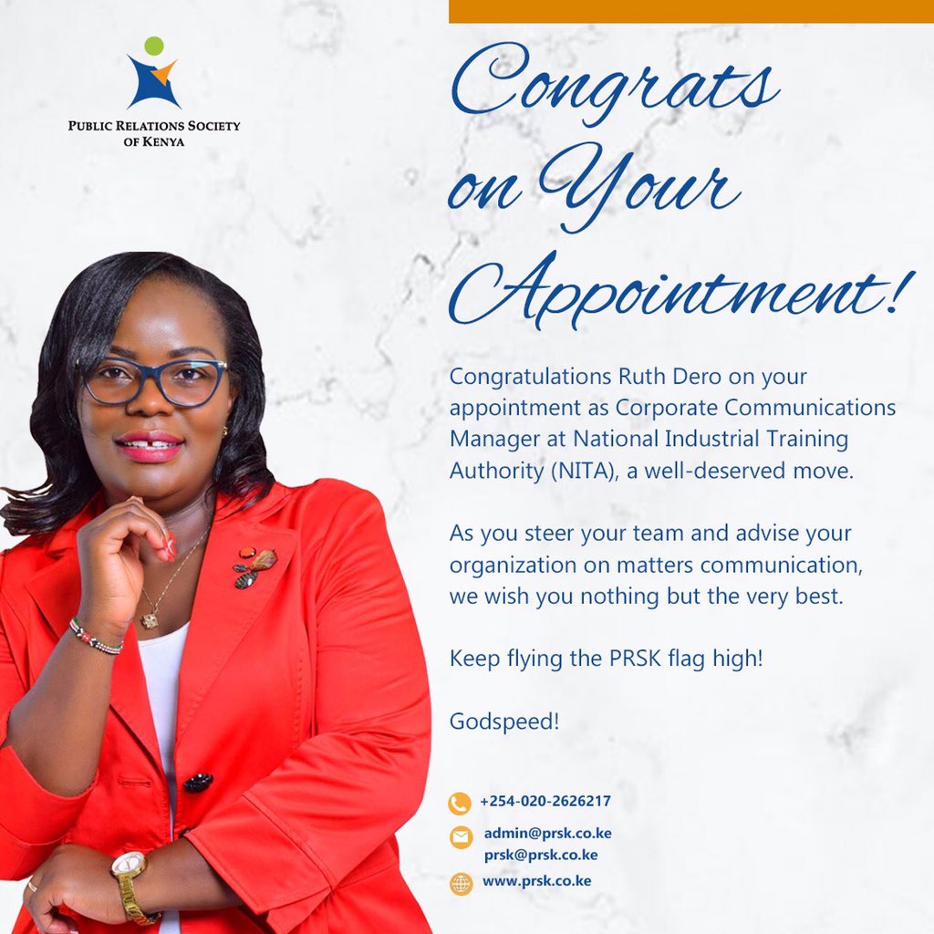 prskkenya's tweet photo. We are ending the week on a high!
Join us in congratulating Ruth Dero on her recent appointment. Well in Ruth and all the best in your new role. ππΎππΎππΎ
#TeamPR #GrowWithPRSK https://t.co/nv0nOF1vn8