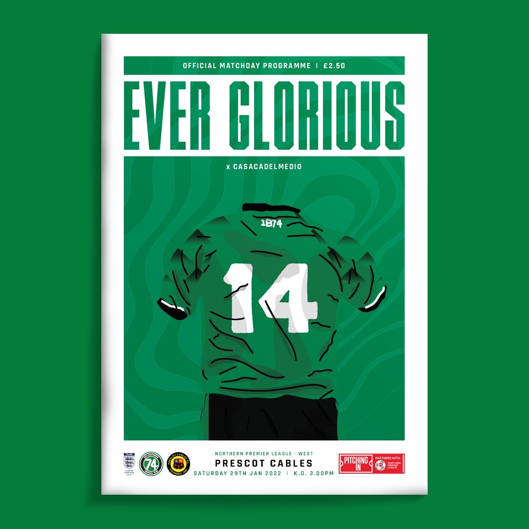 1874programme's tweet image. Tomorrow's programmes, today: 14/19.
@1874Northwich vs @PrescotCablesFC 
 
Thanks go to the inimitable @casacadelmedio for this instantly recognisable cover art!
#EWEM