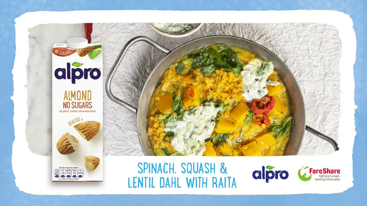 FareShareUK's tweet photo. A beautifully aromatic & creamy 100% #plantbased dahl recipe for the New Year. Delicious, colourful & packed with protein. A #SurplusSupper recipe in partnership with @Alpro - helping our charities use up their surplus donations and minimise waste.
๐https://t.co/b8dP5IiYNf https://t.co/QefoquKNaP