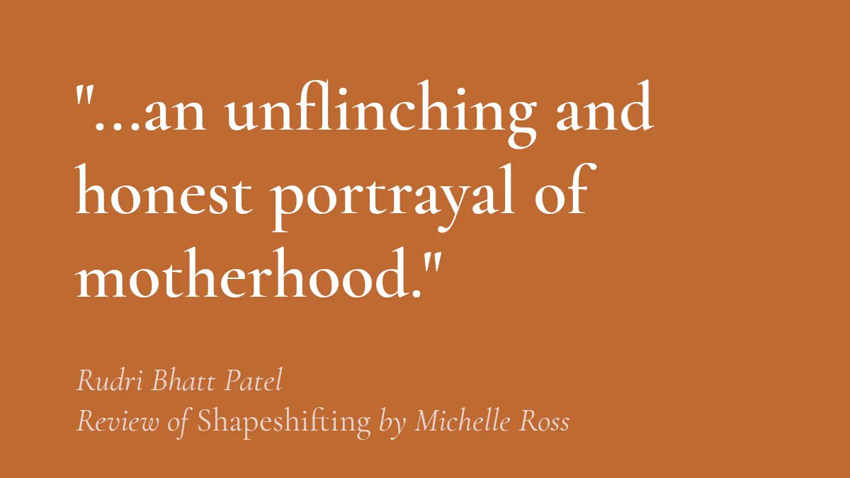LiteraryMama's tweet image. WEEKEND READS | Our own Reviews Editor @rudribpatel reviewed Shapeshifting (@StillhousePress)by Michelle Ross, calling it a &quot;real account of complicated mothers.&quot;
buff.ly/3H5Yeqx