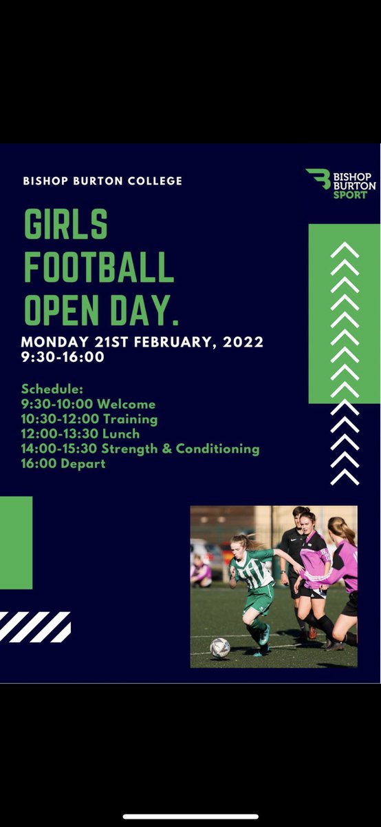 OneBishopBurton's tweet photo. We are running a Girls Football Open Day on Monday 21st February. To book on please email james.bennett@bishopburton.ac.uk ⚽️ https://t.co/KLsbtH4BSU