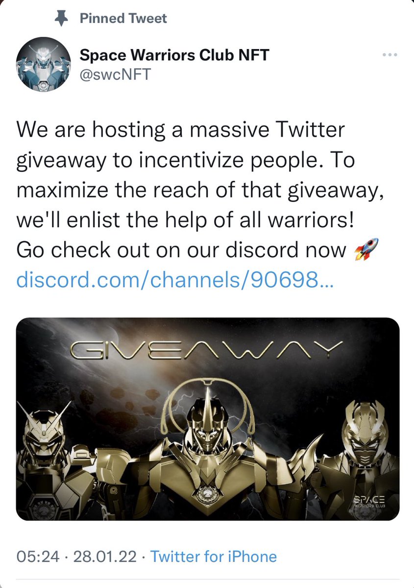 ivan_traveller's tweet photo. Join the @swcnft giveaway: * 
Rules: 
- sweep 2 NFTs from the floor on Open Sea and delist!Each participant will be rewarded with 1 FREE SWC NFT  as soon as FP hits 0.22ETH!https://t.co/zUIr04pyzw
2- Go to the #promote-the-army channel:re-tweet and like every tweet that comes up! https://t.co/C38Gv7qcyt