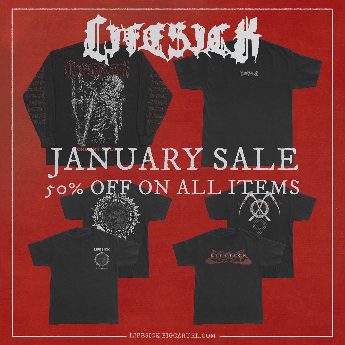 lifesickhc's tweet photo. We just want to remind you that there’s 4 days left of our January sale! Head over to our merch store and get 50% off on all items 🔥
https://t.co/etili75Vng
#Lifesick #JanuarySale #Misanthropy #IsolationRecords #PrimeCollective #StrongerBookings https://t.co/u1SEr2edIw