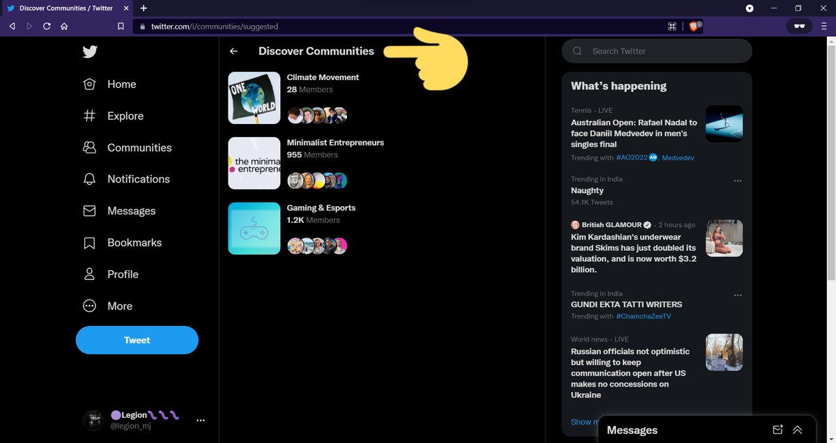 legion_mj's tweet photo. ๐ฎNew @HiCommunities Feature Alert๐ฎ
๐ "Discover Communities" for desktop
Ability to discover communities is being released on dekstop gradually
Thoughts? ๐
#CommunitiesFeedback #CommunitiesTips #TwitterSmarter https://t.co/Xhei9NGXCc