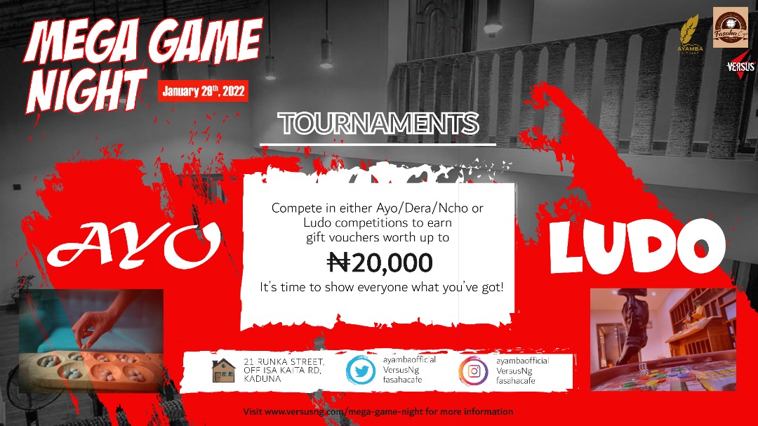VersusNG's tweet image. PUBLIC SERVICE ANNOUNCEMENT!

Updated seeds for FIFA 22 and prizes for ALL other competitions at our Mega Game Night in collaboration with @fasahacafe and @ayambaofficial! 

#VersusNG #esports #FIFA22