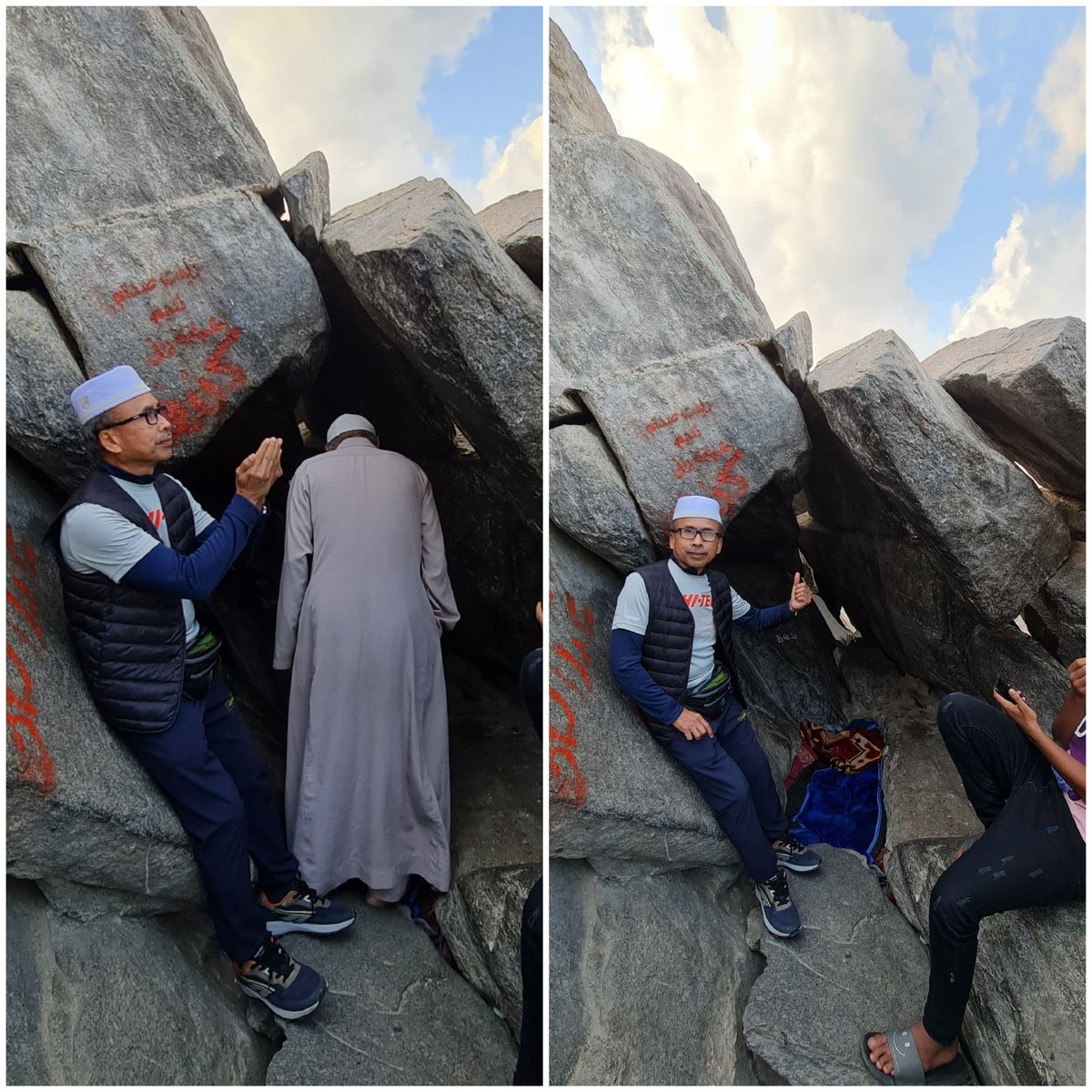 Syukur Alhamdulillah hasrat utk 'Jejak Rasul' tercapai🤲

Sungguh teruja mendaki Jabal Nur &amp; memasuki Gua Hira' yg sempit di mana Nabi Muhammad saw menerima wahyu pertamanya drp Malaikat Jibrail.

Dari ketinggian 634m Menara Jam bersebelahan Masjidil Haram jelas kelihatan.
#DSRMT