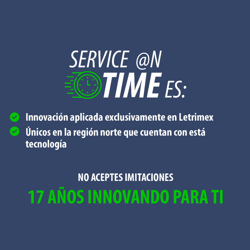 Letriimex's tweet photo. ¡En #Letrimex estamos innovando para ti! Con #ServiceOnTime tus unidades estarán llegándote sin retrasos y en las mejores condiciones
¡Llámanos!
☎️844 180 5959/99 😉