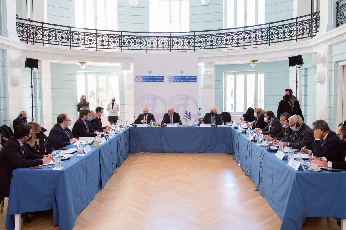 YSmyrlis's tweet photo. Από την Συνάντηση εργασίας στον @athenschamber υπό την Προεδρεία @i_bratakos παρουσία του ΥΦΥΠΕΞ @CFragoyiannis &amp;  του ΥΦΥΜΕ #Μιχάλη_Παπαδόπουλου με Αντιπροσωπεία Υπουργών &amp; φορέων από την Λιβύη για την περαιτέρω ενίσχυση των διμερών οικονομικών σχέσεων https://t.co/IOjod77Dis