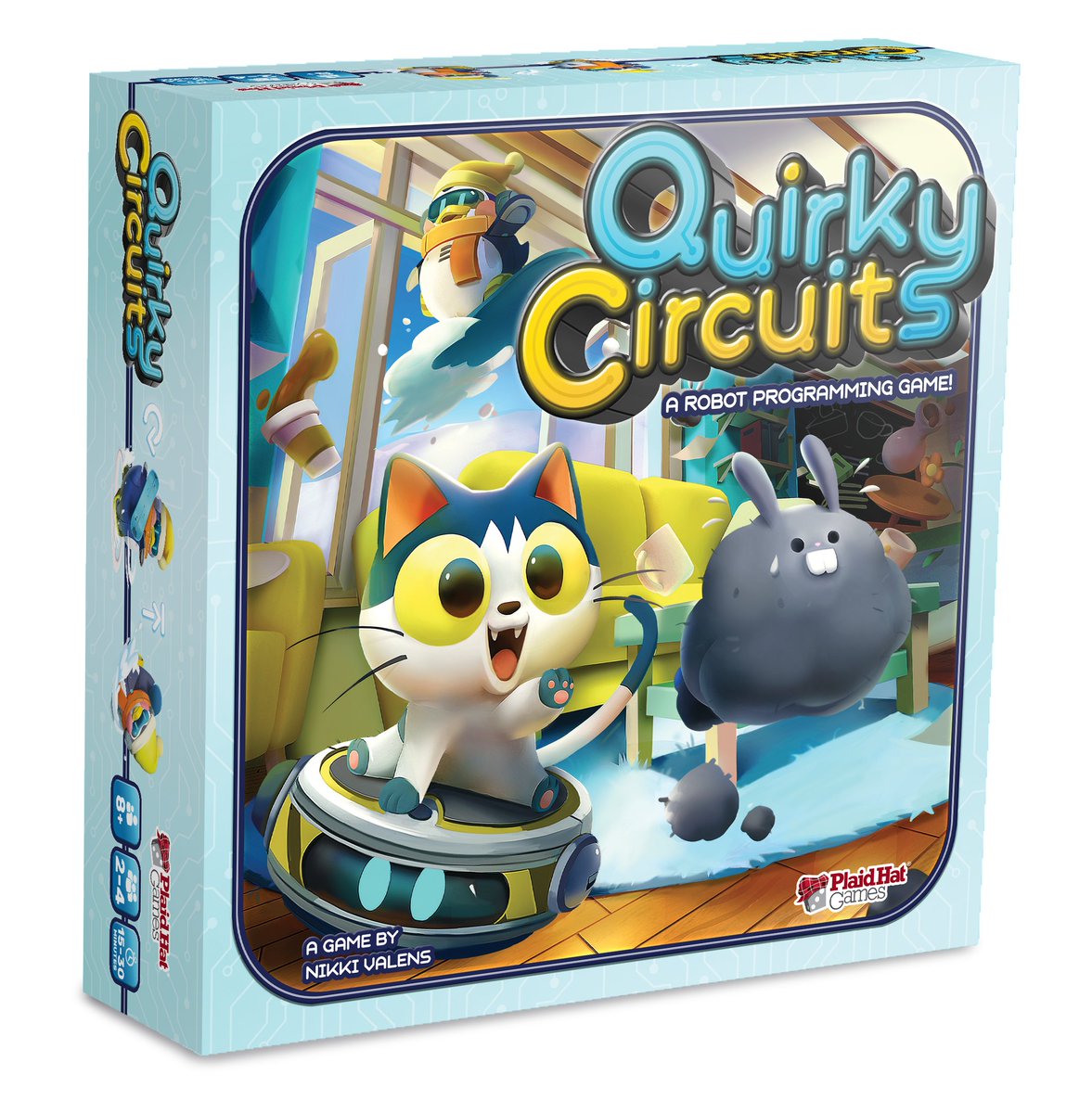 Announcing Quirky Circuits: Penny & Gizmo's Snow Day! Robotopia has a new resident - Penny, the snowboarding penguin! Help Penny collect flags as they slides across snowy landscapes & poor Gizmo can't keep these darn dust bunnies out of their house! plaidhatgames.com/news/2022/01/2…