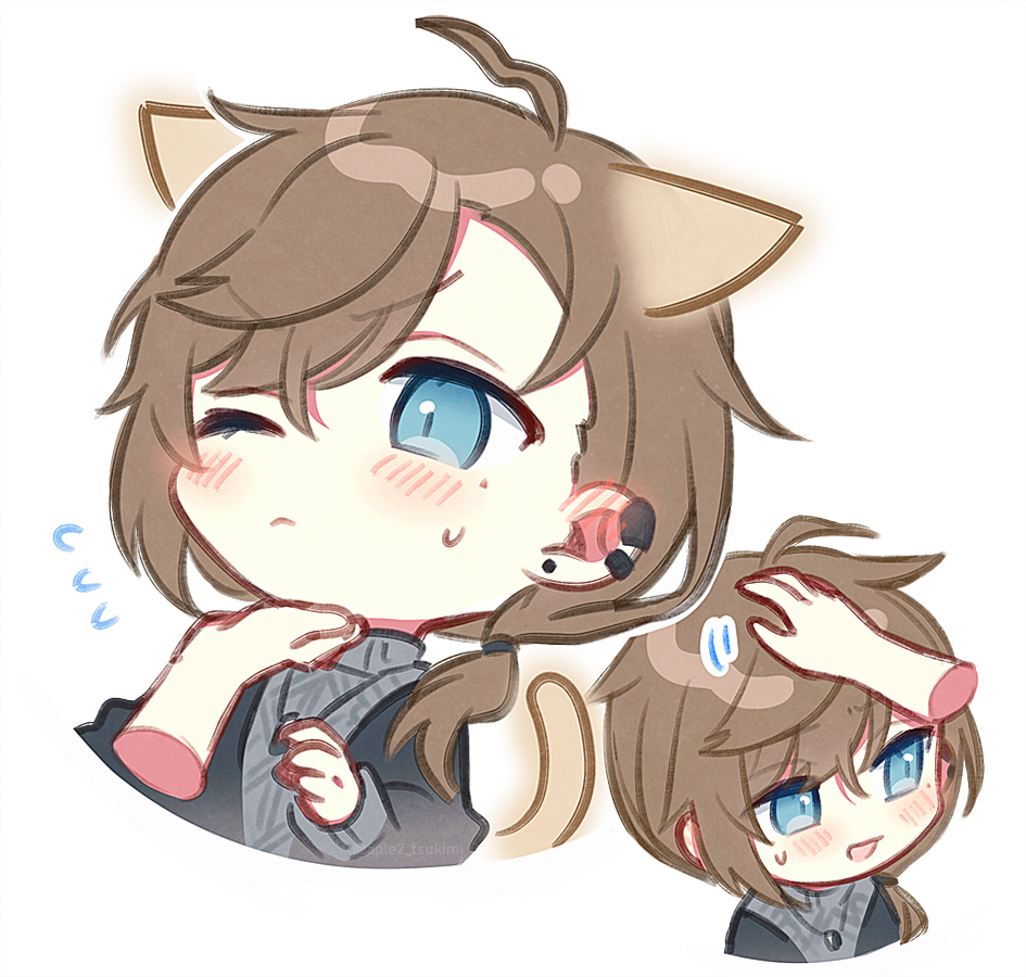 tail male focus blue eyes chibi animal ears cat ears 1boy  illustration images