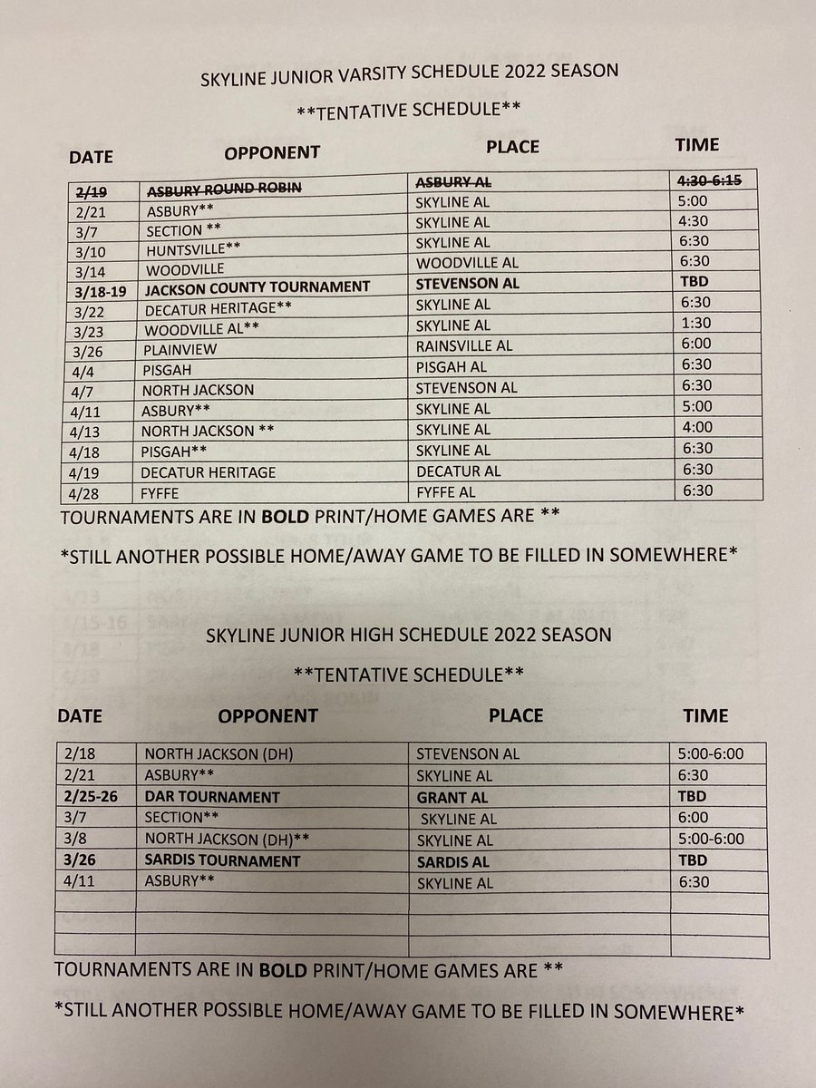 SladeBellomy's tweet photo. @school_skyline Schedule for upcoming Softball Season https://t.co/OmehclYxRK