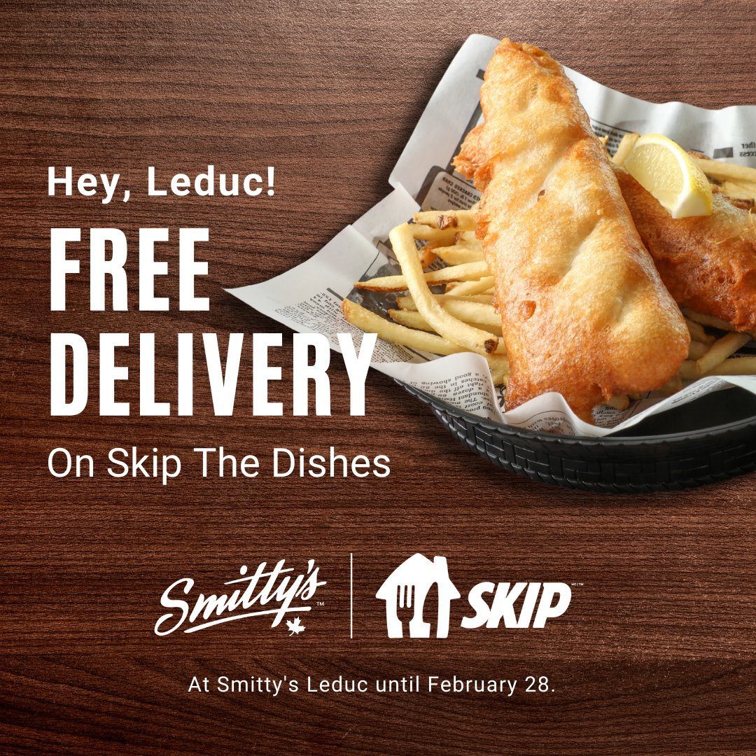 #skipthedishes
#freedelivery
#allyourfavorites
#smittys 
#smittyscanada
#smittysleduc
#leduc
#mainstreetleduc
#fishandchips
#fishfriday
