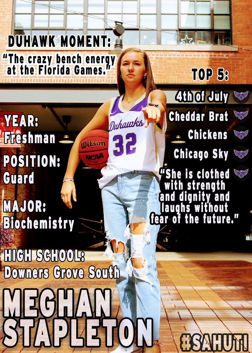 DuhawkWBB's tweet image. 🚨MEET THE DUHAWKS🚨
Today up for Meet the Duhawks is Freshman @meghan_stapes3! #sahuti #goduhawks