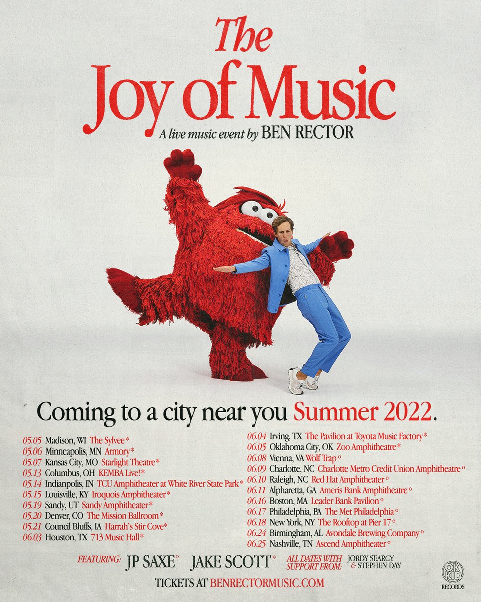 benrector's tweet photo. Announcing ‘The Joy of Music: Live��� with special guests @jpsaxe @jakescottmusic_ @jordysearcymusi @heystephenday. Sign up at https://t.co/zNDy0PeG6q to access presale tickets starting Tuesday (so you can get the good seats). https://t.co/uMO1mYEJoO