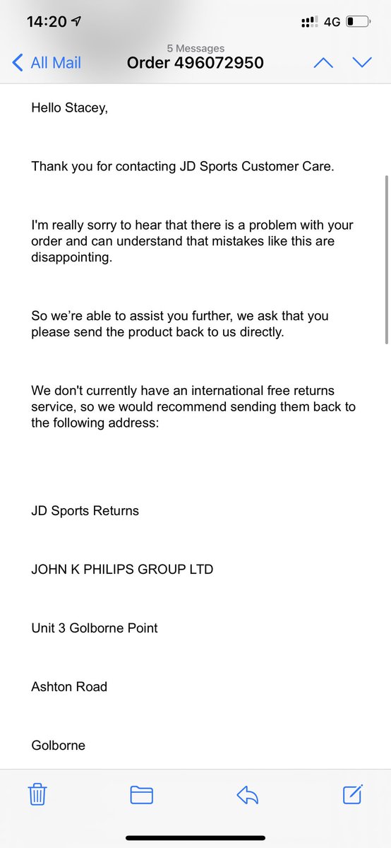 smbrows_lashes's tweet photo. @JDSports Have called and spoken to your customer service (who are awful btw) and then I have been contacting your customer service by email. Who told me I have to pay for return. https://t.co/vH30uIrXer