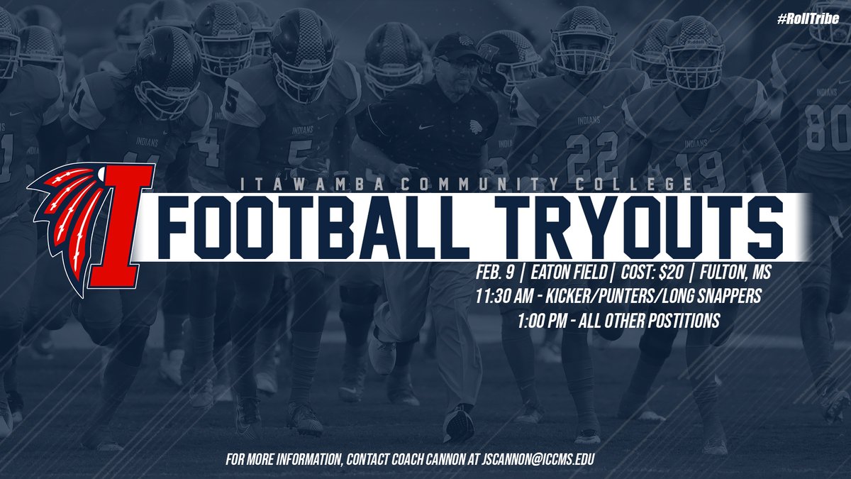 LetsGoICC's tweet photo. #ICCFootball - ICC schedules football tryouts for Feb. 9. Full information: https://t.co/Pk9UMOVGJi #RollTribe https://t.co/vFFPKUosun