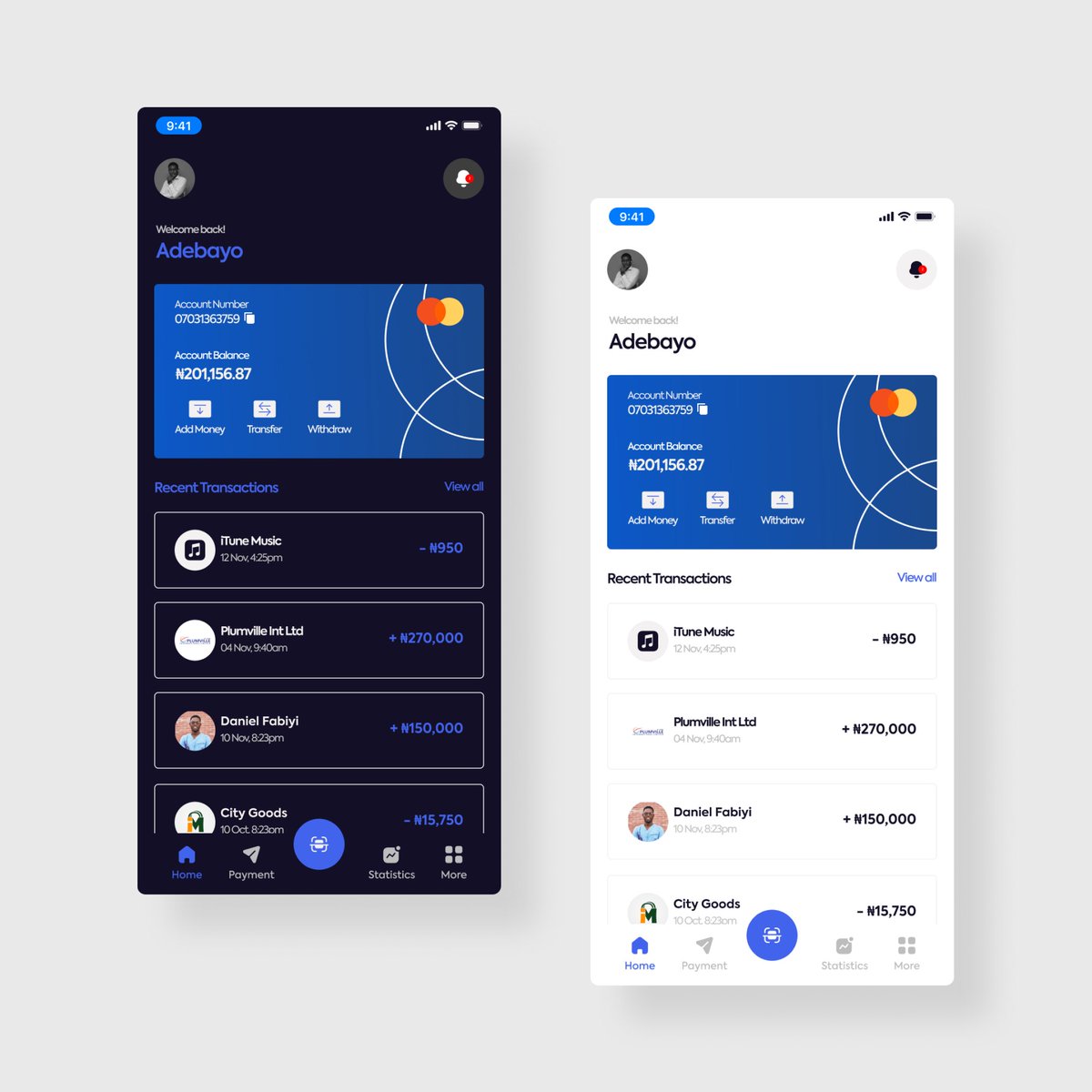 iamselex's tweet image. Working on a fintech app that allows you 
to manage your funds and make payments on the go!

which team are you on? Dark Mode or Light Mode

PS: I am open to job/gigs opportunities 

#uidesign #uiux #uiuxdesign #UI #productdesign 
#figma  #uxdesign