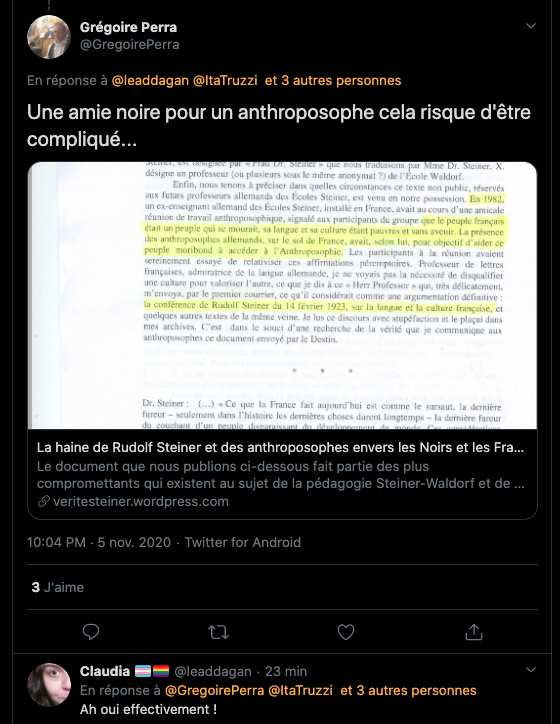 SylvainFreres's tweet photo. 👻Ce genre de propos est de l'incitation à la haine raciale. Ce n'est pas la première fois. J'essuie des horreurs de cet acabit quasiment tous les jours, les anthroposophes aussi. Déclencher de la haine à l'encontre de l'anthroposophie, Il est passé pro. 
https://t.co/y1yOQUfaZl https://t.co/GyeTRbI83K