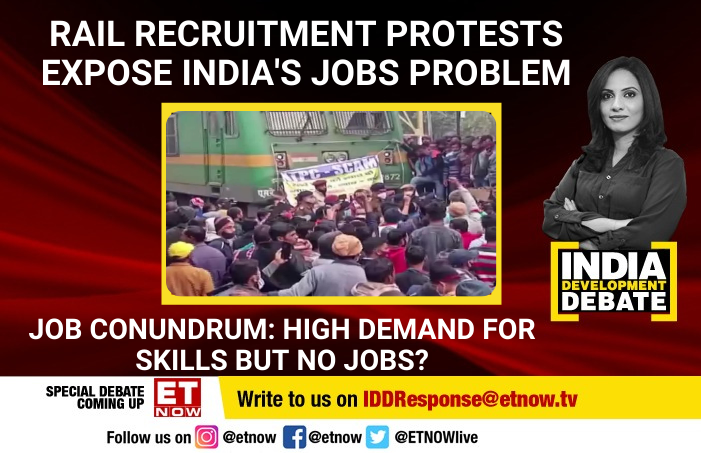 ETNOWlive's tweet photo. Coming Up | Tune in to #IndiaDevelopmentDebate as @ritu205 &amp; Abhik Ghosh discuss #India's job conundrum amid #Railway recruitment protests

@TamannaInamdar @TeamLease #RailwaysProtest https://t.co/R7X72I1NfA