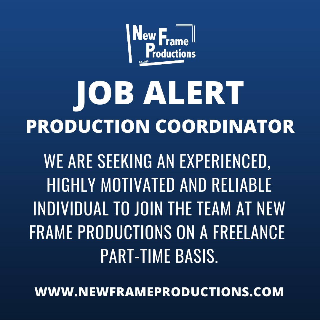 NewFrameProds's tweet image. 🚨Job Alert🚨  We are seeking an experienced, highly motivated and reliable Production Coordinator to join the team at New Frame Productions on a part-time basis. Get in touch! #jobalert #liveevents #production

Job Description Here&amp;gt;&amp;gt; newframeproductions.com/work-with-us