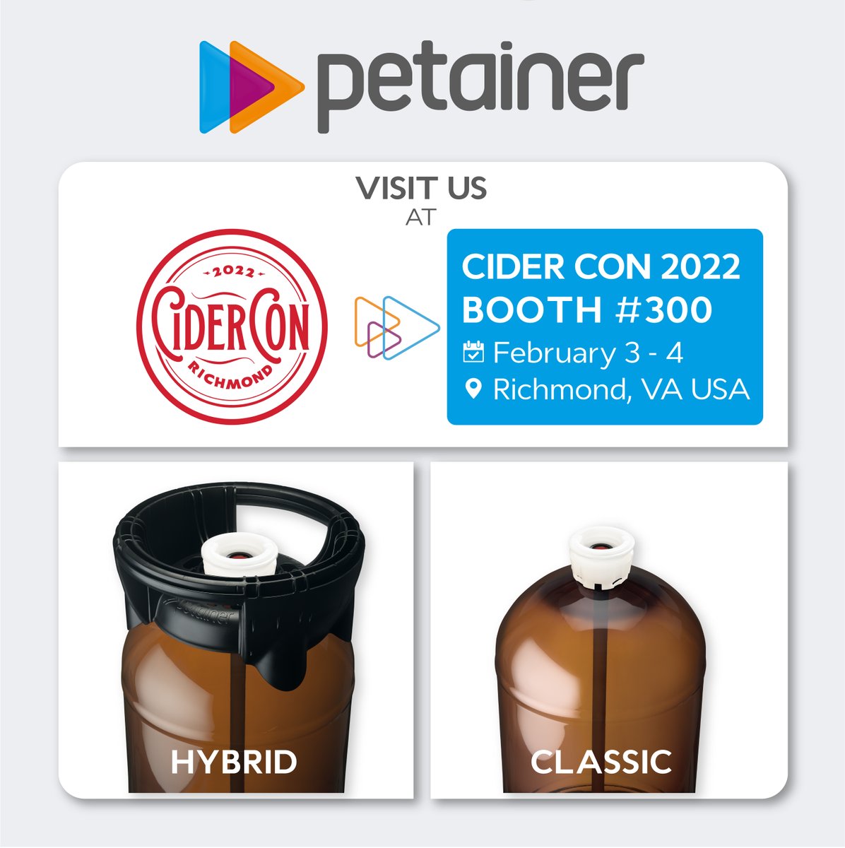 petainer's tweet photo. Petainer is a proud sponsor of the @pickcider. Meet us at Cider Con 2022, Booth #300 from February 3-4 to talk with our team and discover more about our one-way keg solutions.

#cidercon2022 #petainerkegs #petainerinnovation #petainer #cider https://t.co/GmEqIdgiXS