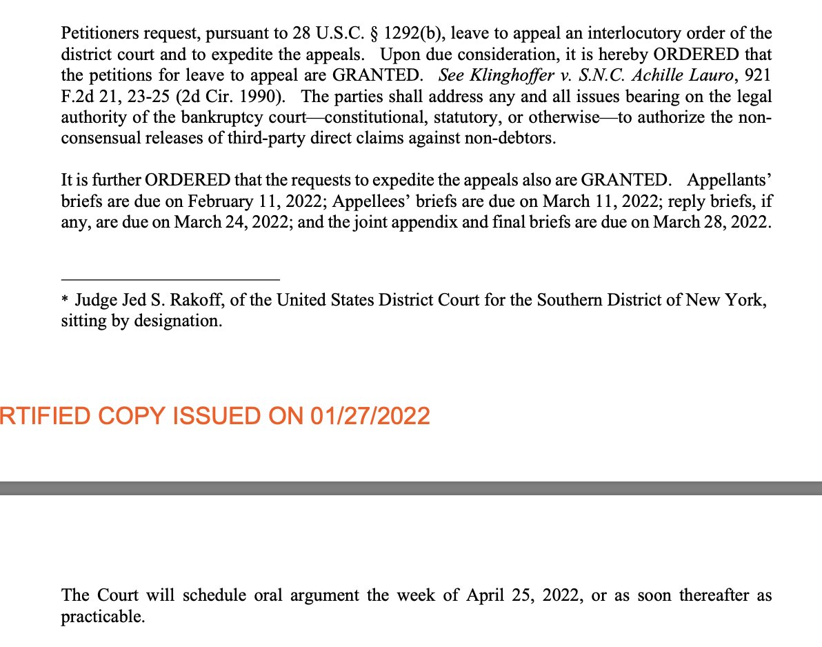 Prof. Jacoby on X: "Second circuit will hear #PurduePharma bankruptcy  appeal on or around the week of April 25, 2022. Purdue and Sackler briefs  due on Feb 11. https://t.co/5QcFBz5ayo" / X
