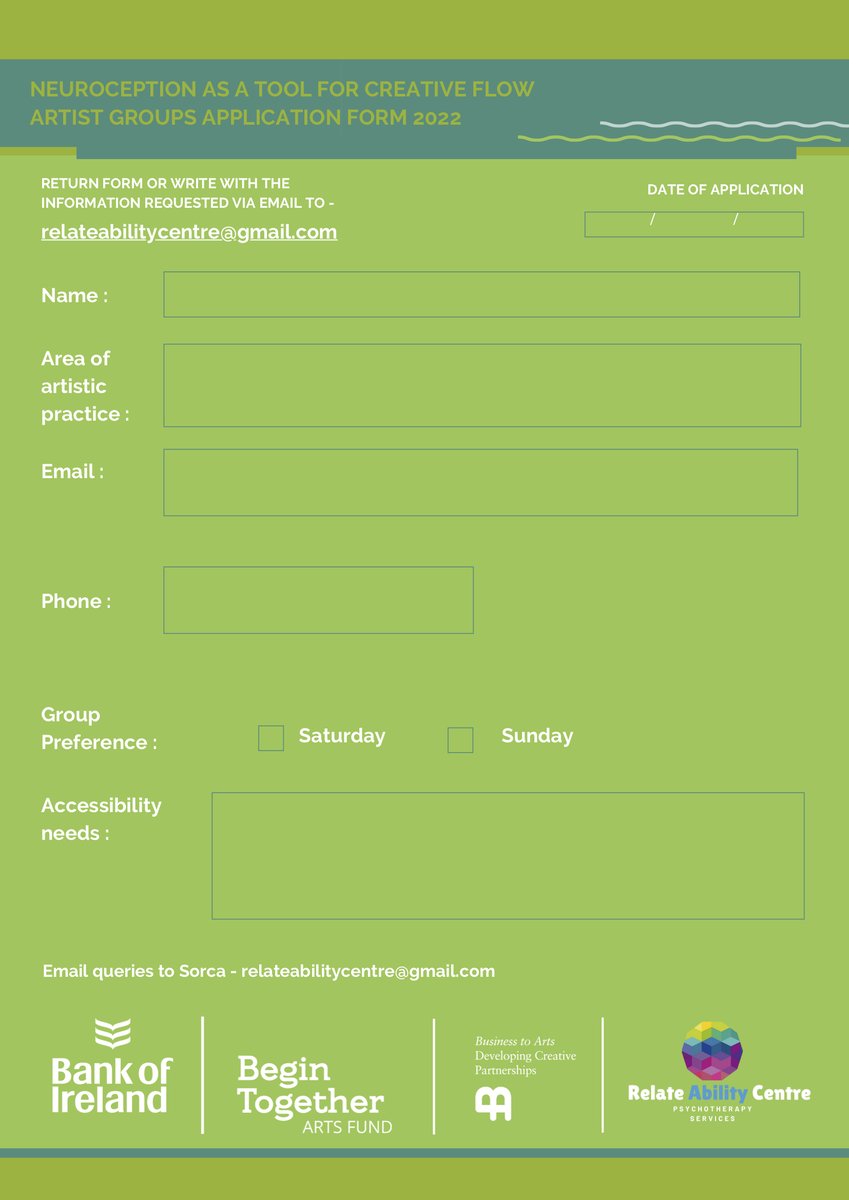 Sorca McGrath (@sorcamc) on Twitter photo I will be running workshops for 12 Irish artists through 2022, sharing what I've learned in the realm of polyvagal theory, co-regulation, creativity and more. The workshops are fully funded & supported by the wonderful Relate Ability Centre, <a href="/bankofireland/">Bank of Ireland</a> & <a href="/businesstoarts/">Business to Arts</a> ✨ I will be running workshops for 12 Irish artists through 2022, sharing what I've learned in the realm of polyvagal theory, co-regulation, creativity and more. The workshops are fully funded & supported by the wonderful Relate Ability Centre, <a href="/bankofireland/">Bank of Ireland</a> & <a href="/businesstoarts/">Business to Arts</a> ✨