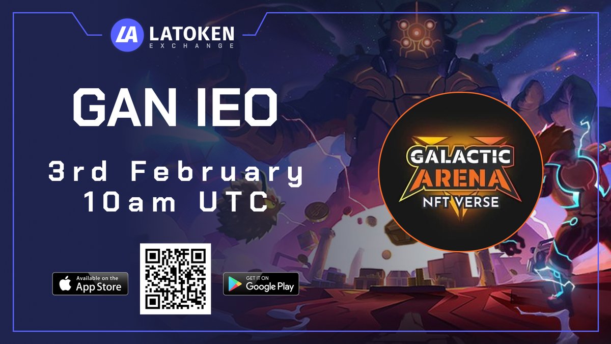 LATOKEN (@latoken_cex) on Twitter photo GAN <a href="/GANFTverseBSC/">Galactic Arena - The NFTverse</a> IEO on #LATOKEN is less than a week away!
Limited tokens will be available for sale. But you can 2X your chances of getting #GAN by joining this PROMOTION. 🎁
👉 gleam.io/Gjaxp/gan-ieo-…
🗓️ IEO starts on Feb 03 GAN <a href="/GANFTverseBSC/">Galactic Arena - The NFTverse</a> IEO on #LATOKEN is less than a week away!
Limited tokens will be available for sale. But you can 2X your chances of getting #GAN by joining this PROMOTION. 🎁
👉 gleam.io/Gjaxp/gan-ieo-…
🗓️ IEO starts on Feb 03