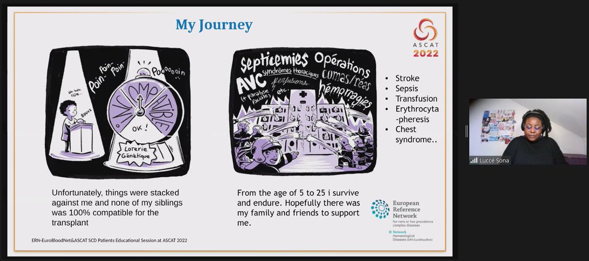 ERNEuroBloodNet's tweet photo. Luce Kuseke Sona had a bone marrow transplant in 2013 in Paris at the age of 29 & she is talking to us about her journey with sickle cell disease & her recovery. Such an inspirational speech at the @ERNEuroBloodNet & @ascatconference #SCDPatients Educational Session. #ERNeu #SCD https://t.co/6ySvuLMuaG
