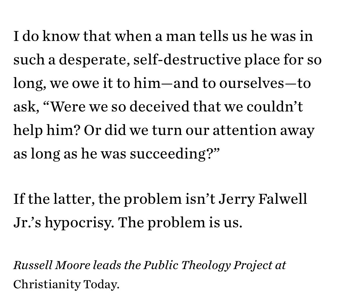 Itamar_E's tweet photo. @david_bumg Dr. Moore calls out the Church in what he calls “a crisis of love” for not holding Falwell accountable. It sounds like he is saying there’s enough blame to go around and Falwell agrees, hence the “evenhanded” remark. https://t.co/ub3q6qgaEF