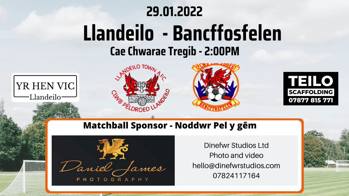 Tomorrow’s home game against <a href="/CPDBANC/">CPD Bancffosfelen</a> ! 

Sponsored by <a href="/danjames_p/">Daniel Phillips 🏴󠁧󠁢󠁷󠁬󠁳󠁿</a> Photography’s Dinefwr Studios! Diolch i ti Dan. See you down the pitch for a few snaps soon 📸

#lanydeilo #uppadeilo