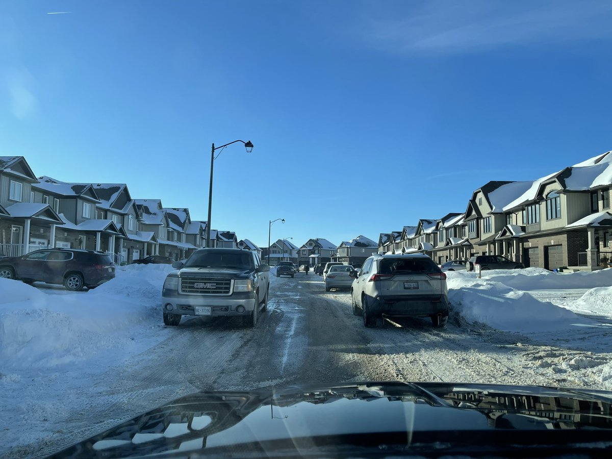 Be real nice if I could drive down my own street. Between snow banks not cleared back far enough and lack of no parking signs on one side, it is nearly impossible to drive down the street at any given time. #FridayFrustrations