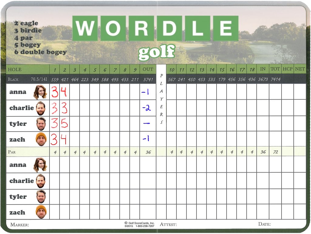 Tyler Digital on X: Not a golf scorecard, just a Wordle scorecard  🟩🟩🟩🟩🟩  / X