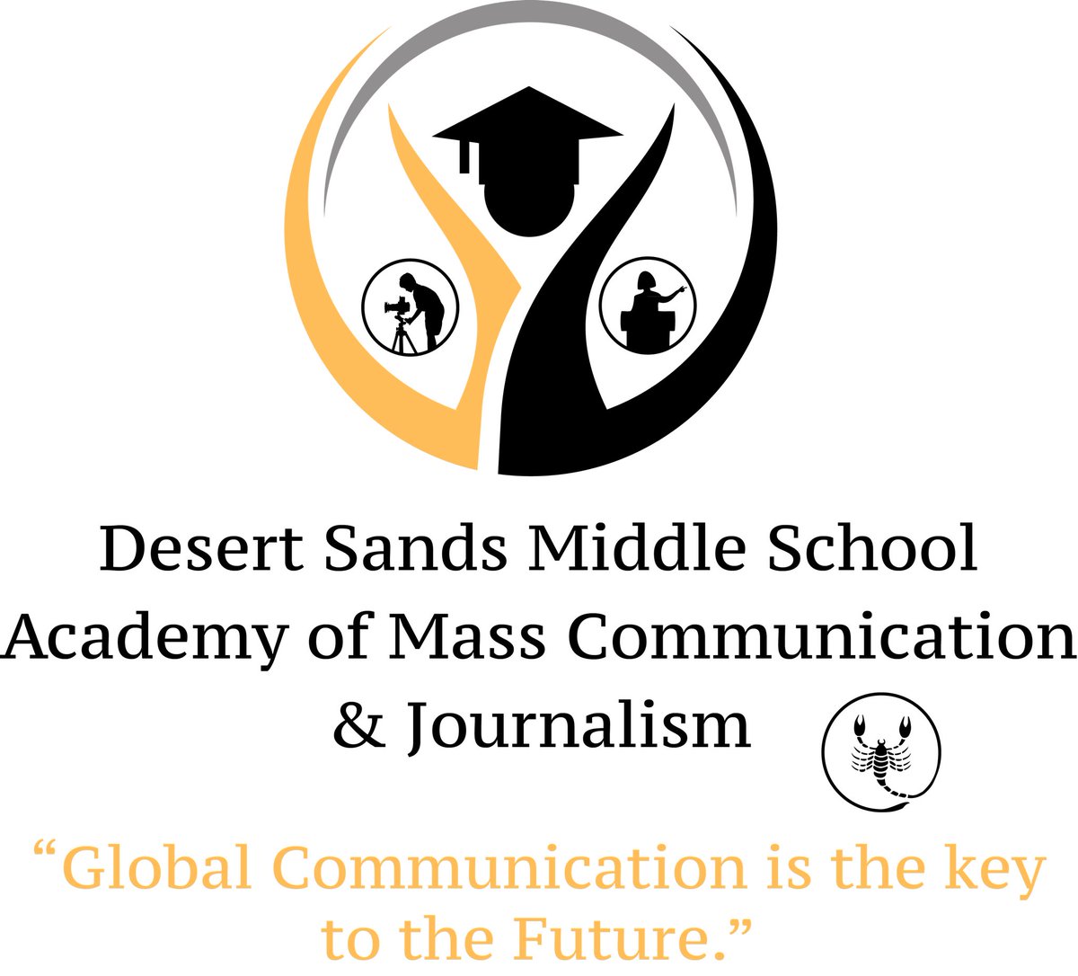 CartwrightSD's tweet photo. We are proud to introduce our new @DesertSandsMS academy logo for next year. Classes will include Journalism, Creative Media &amp; Film, IT and the Scorpion News team! Tapping experts in the field to expose scholars to Global Communications. #oneteamunafamilia https://t.co/le9feVkSVA