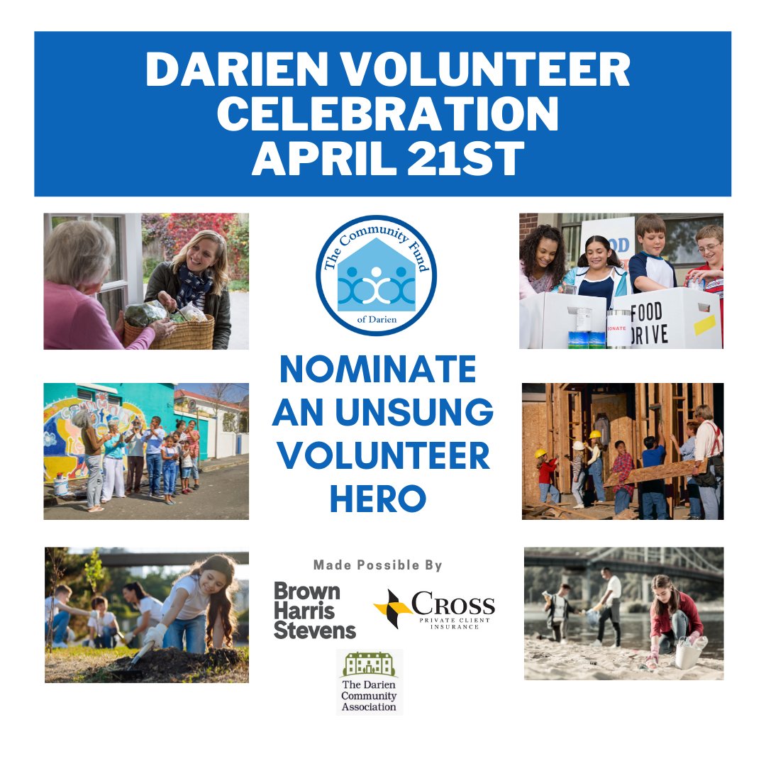 🏆The Community Fund is honored to acknowledge extraordinary volunteers at local or national nonprofit organizations across 7 categories who are current residents of Darien. Nominations are due March 11, 2022. Nominate an unsung hero today @ conta.cc/3G4992v #tcfdarien