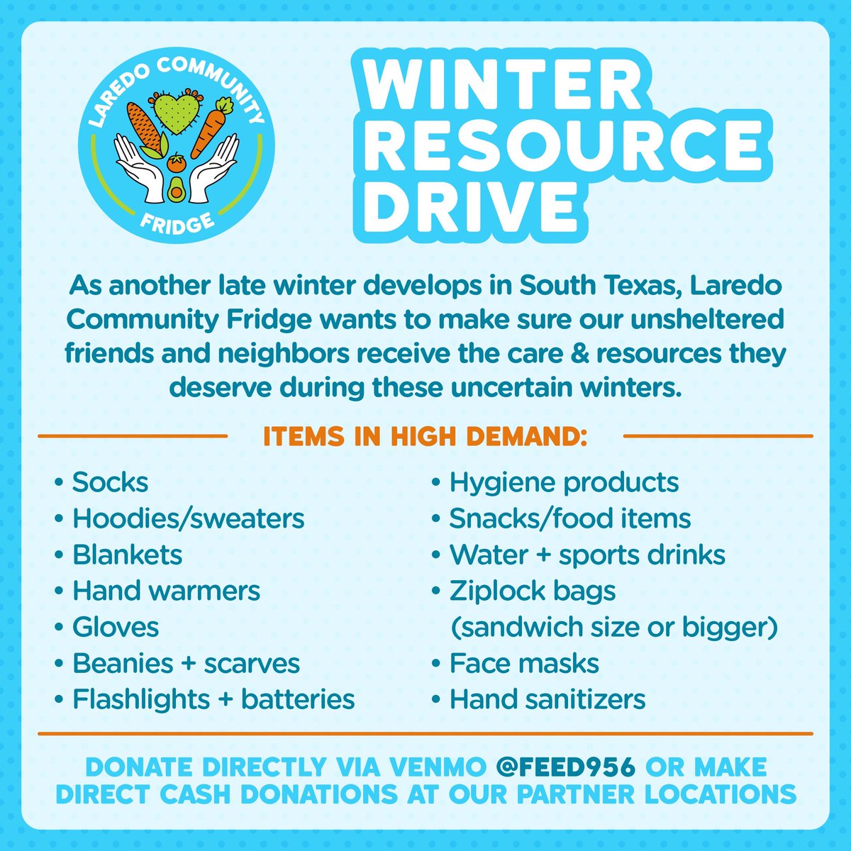 feed956's tweet photo. We are working our hardest to prepare emergency winter kits. Our kits will include basic necessities like nonperishable food, water and warm clothes in the event of a power outage or water boil notice.

Please SHARE and TELL your 956 neighbors💜💓 https://t.co/74D9s47RKY