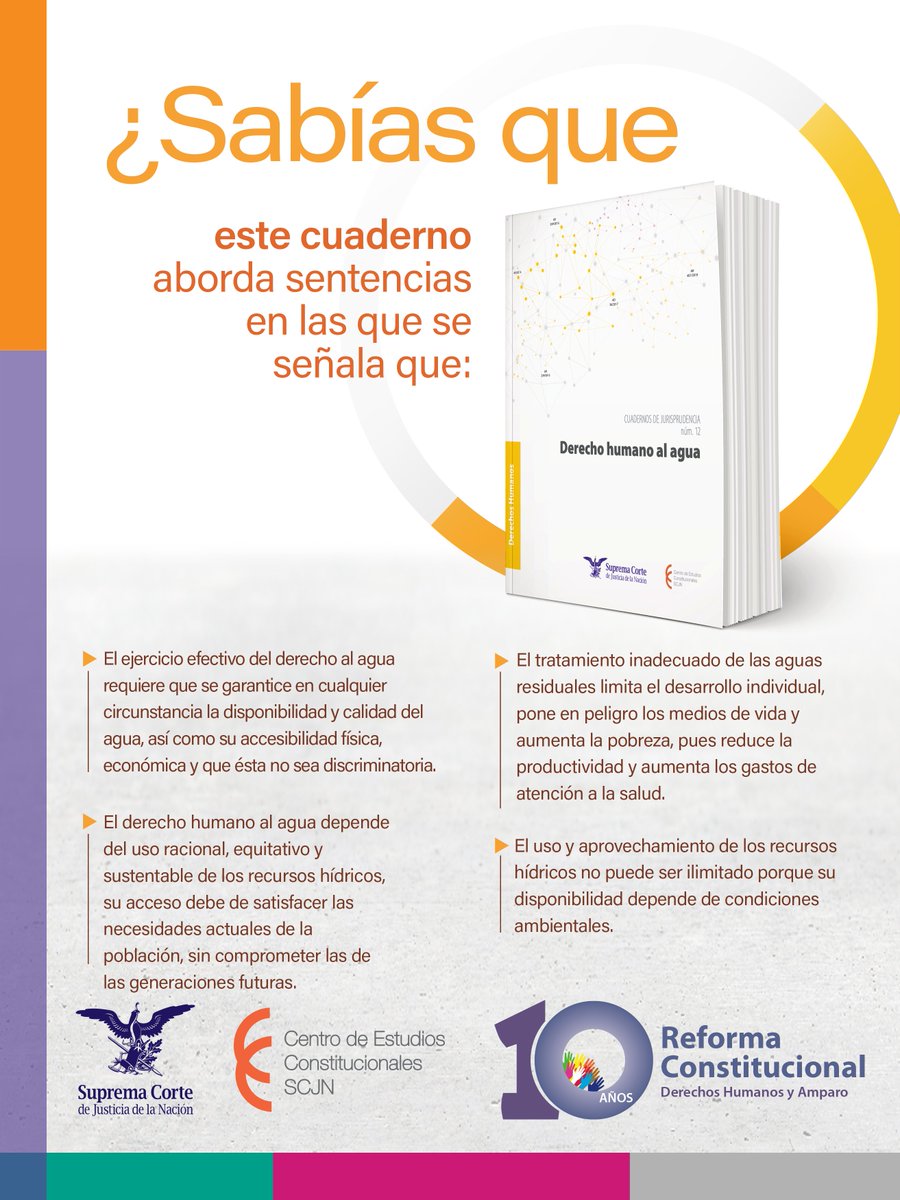 📢 Cuaderno de Jurisprudencia "Derecho humano al agua"

En él se presentan los avances en las sentencias de la <a href="/SCJN/">Suprema Corte</a> para definir el contenido y ámbito de protección del derecho al agua, su relación con el desarrollo sustentable; entre otros temas

💻 bit.ly/3Eqg2dZ
