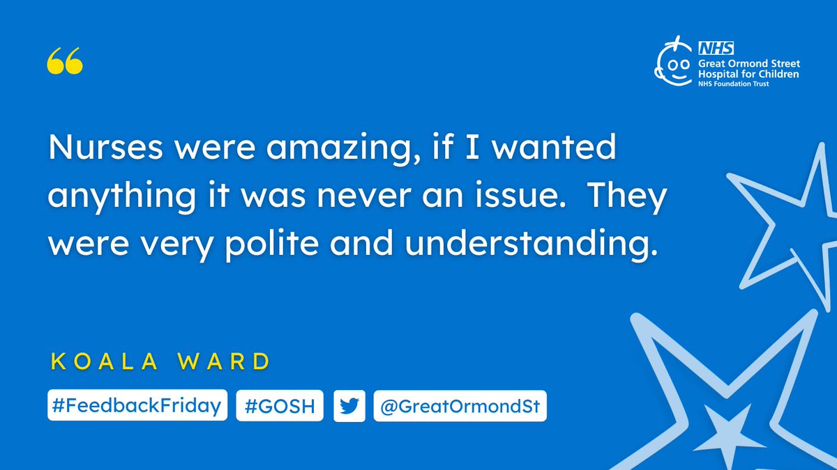 GreatOrmondSt's tweet photo. "Lovely staff, they really helped my daughter feel less anxious and prepared her for her operations."

Happy #FeedbackFriday everyone 💙 https://t.co/wjpM4UAJGO