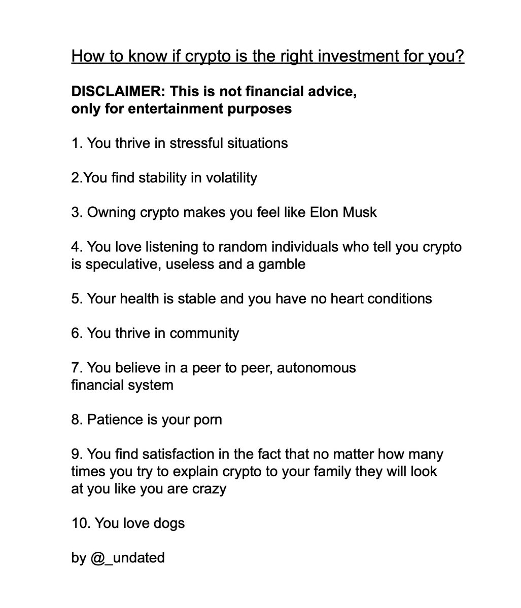 chala_lab's tweet image. Ever wondered if crypto is the right choice for you?*
*only for entertainment purposes #cryptocurrency #shib #Bitcoin #Binance